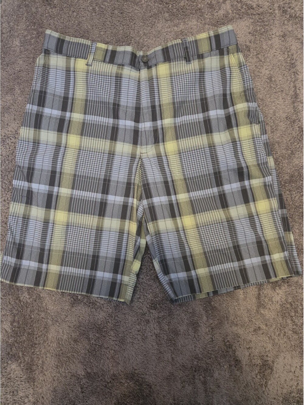PGA TOUR Mens Golf Shorts 32 Blue Gray Green Plaid Stretch Performance